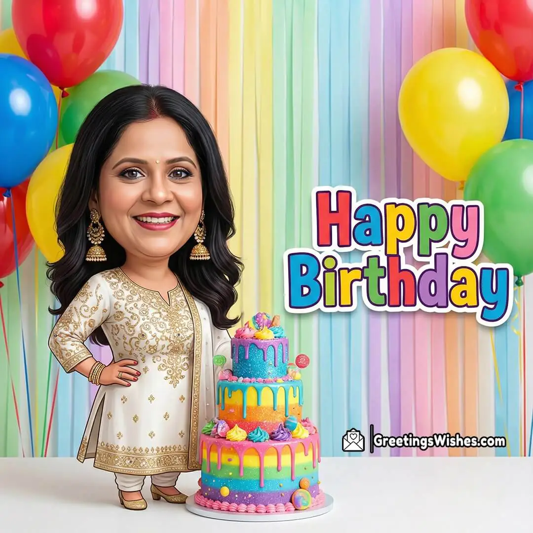 Personalised Rainbow Caricature Birthday Photo