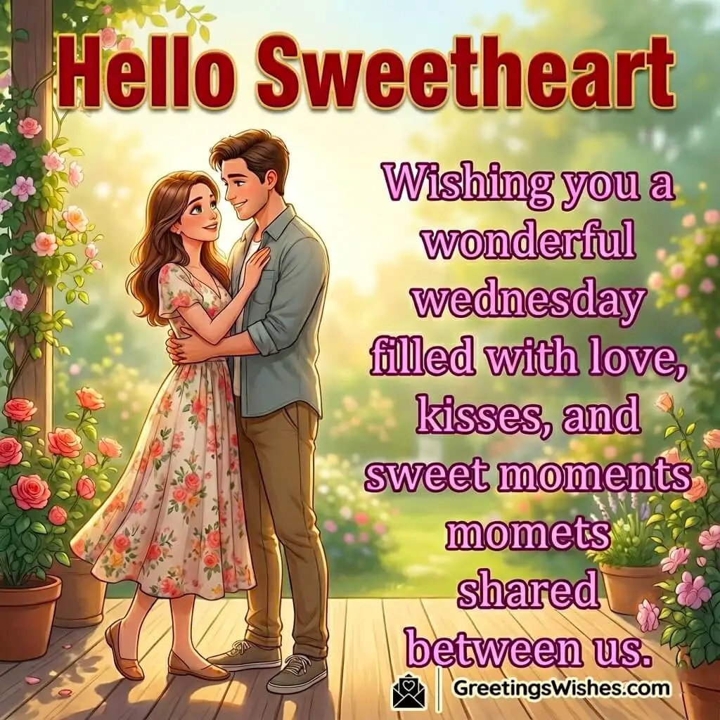 Romantic happy wednesday image featuring a loving couple in a warm morning scene, symbolizing affection, closeness, and shared happiness.