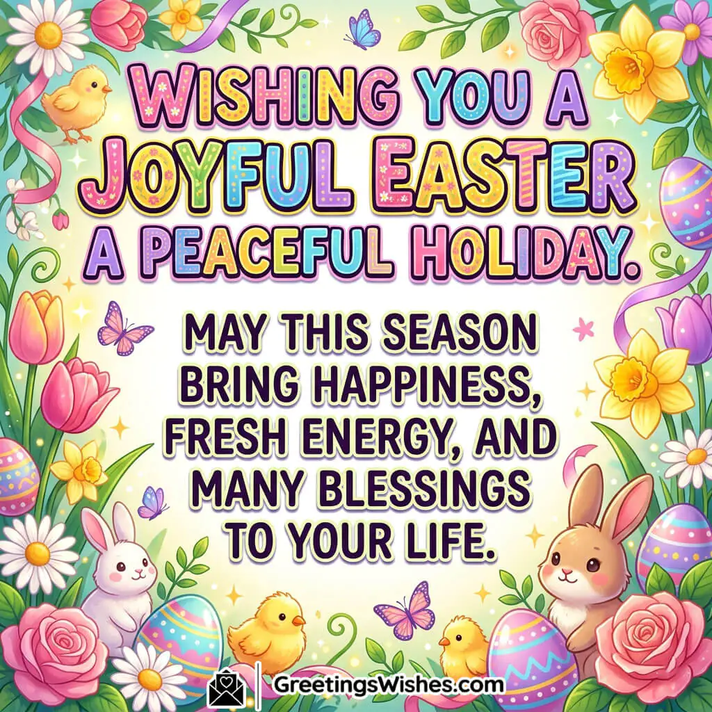 Easter colleagues wishes image featuring flowers, eggs, chicks, and bright cheerful background symbolising positivity, success, and fresh beginnings.