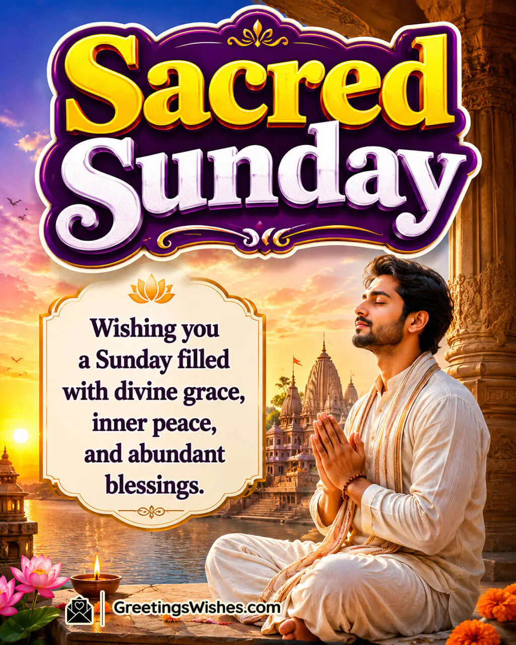 Sacred Sunday Blessings Message Image featuring serene spiritual elements symbolizing divine grace and inner peace.